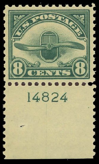 Values of US Stamp Scott Cat. C4: 8c 1923 Air Radiator and Propeller. Daniel Kelleher Auctions, Jun 2012, Sale 630, Lot 1961