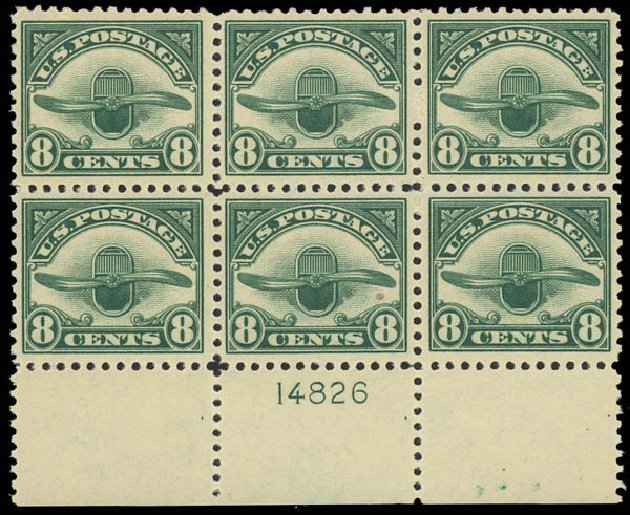 Values of US Stamps Scott Cat. #C4: 1923 8c Air Radiator and Propeller. Daniel Kelleher Auctions, Aug 2012, Sale 631, Lot 1611