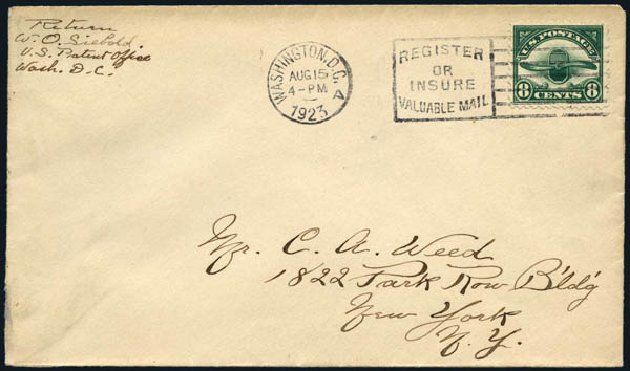 US Stamp Prices Scott Cat. C4 - 1923 8c Air Radiator and Propeller. Harmer-Schau Auction Galleries, Apr 2009, Sale 81, Lot 635