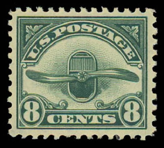 US Stamp Values Scott Cat. C4 - 8c 1923 Air Radiator and Propeller. Daniel Kelleher Auctions, Oct 2011, Sale 626, Lot 552
