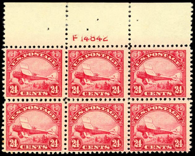 Prices of US Stamp Scott # C6: 24c 1923 Air DeHavilland Biplane. Daniel Kelleher Auctions, Apr 2013, Sale 636, Lot 547