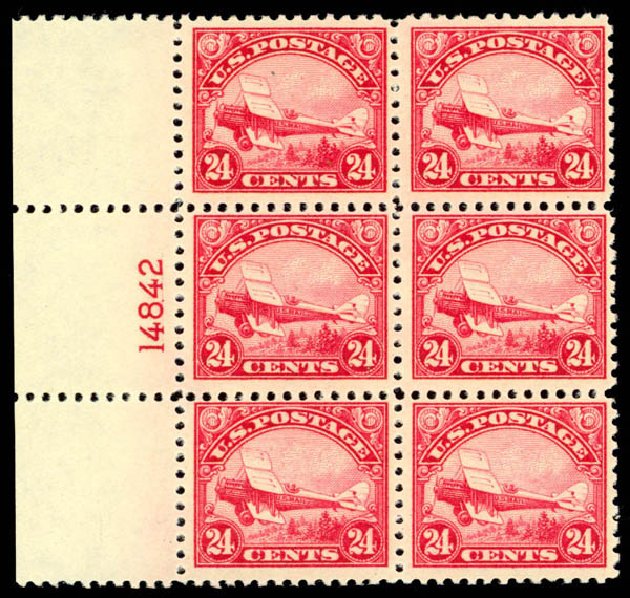 Value of US Stamps Scott Cat. # C6 - 1923 24c Air DeHavilland Biplane. Daniel Kelleher Auctions, Apr 2013, Sale 636, Lot 548