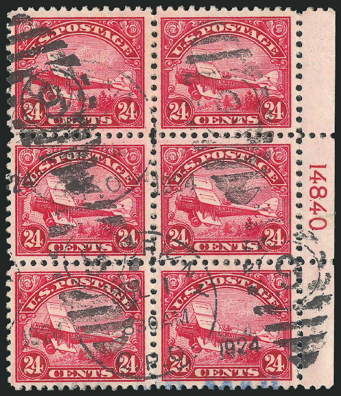 Price of US Stamps Scott Catalog # C6 - 1923 24c Air DeHavilland Biplane. Robert Siegel Auction Galleries, Feb 2015, Sale 1093, Lot 590