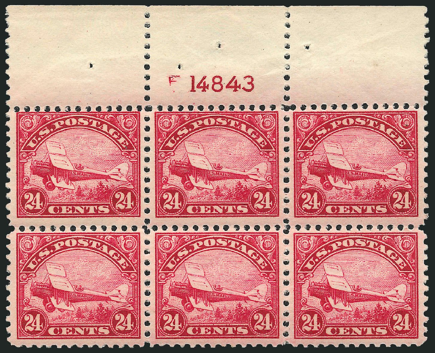 US Stamp Values Scott C6: 24c 1923 Air DeHavilland Biplane. Robert Siegel Auction Galleries, Apr 2009, Sale 971, Lot 1901