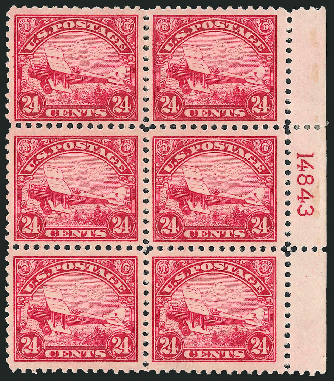 Costs of US Stamp Scott # C6: 1923 24c Air DeHavilland Biplane. Robert Siegel Auction Galleries, Apr 2009, Sale 971, Lot 1904