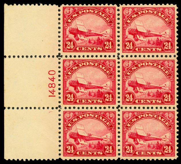 US Stamp Values Scott Catalogue C6: 1923 24c Air DeHavilland Biplane. Daniel Kelleher Auctions, Apr 2013, Sale 636, Lot 545