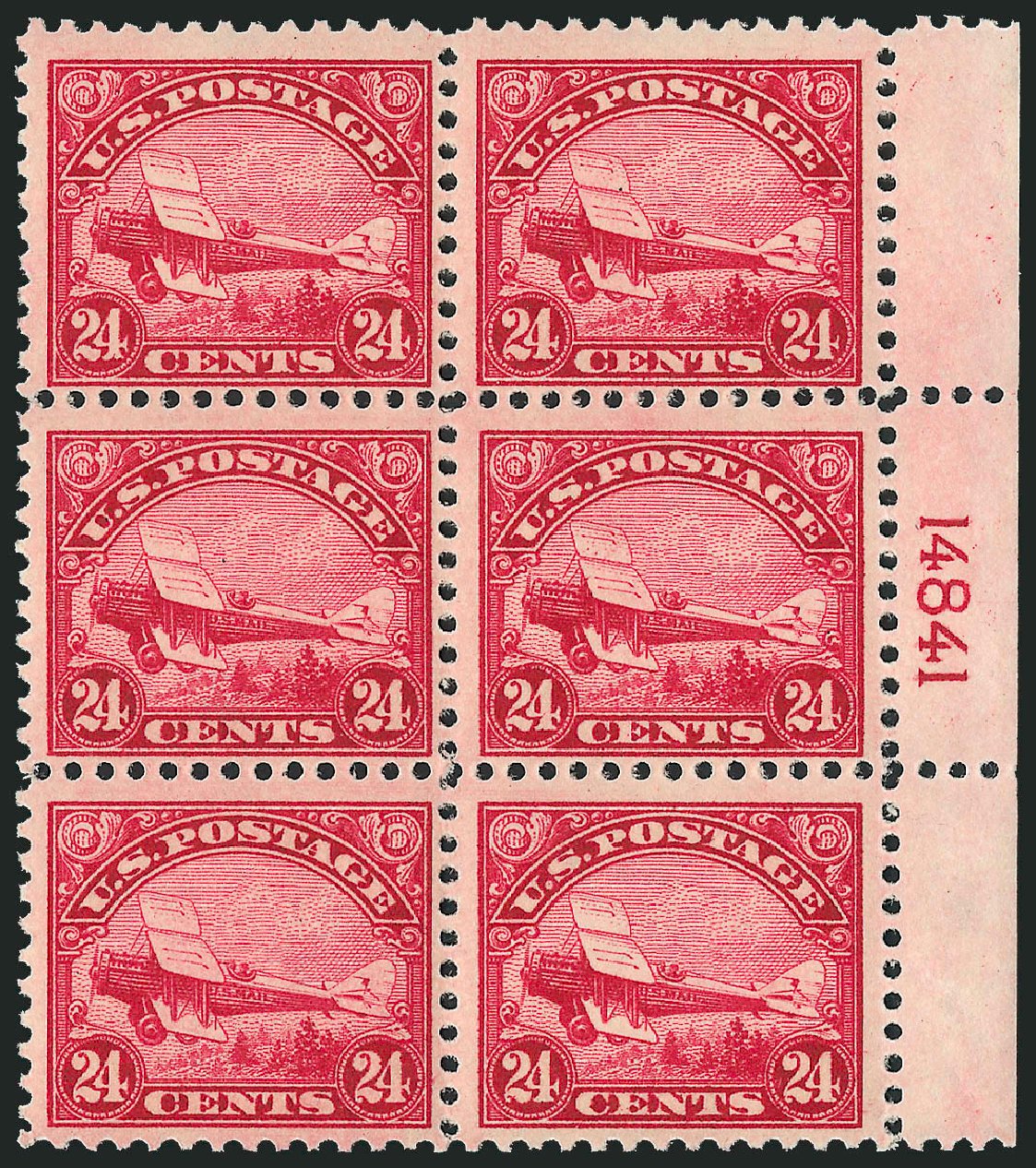 Costs of US Stamp Scott Cat. C6: 1923 24c Air DeHavilland Biplane. Robert Siegel Auction Galleries, Apr 2009, Sale 971, Lot 1895