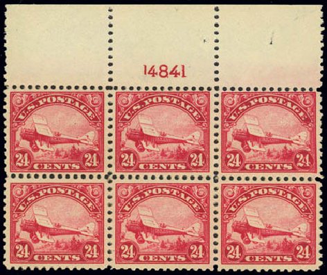 Value of US Stamp Scott Catalogue #C6 - 24c 1923 Air DeHavilland Biplane. Daniel Kelleher Auctions, Feb 2013, Sale 634, Lot 362
