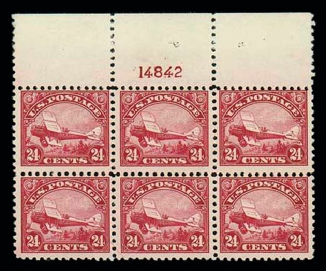 Values of US Stamp Scott Catalogue #C6 - 1923 24c Air DeHavilland Biplane. Matthew Bennett International, Dec 2007, Sale 325, Lot 2353