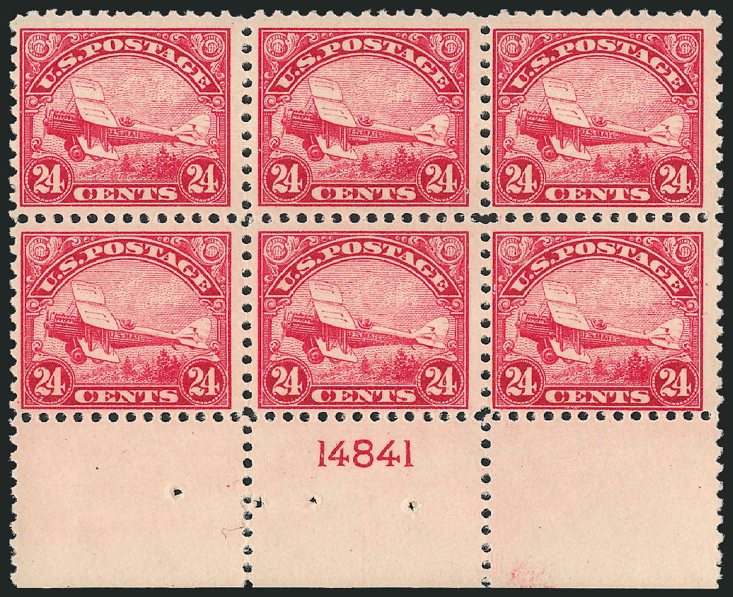 Values of US Stamp Scott C6: 24c 1923 Air DeHavilland Biplane. Robert Siegel Auction Galleries, Apr 2009, Sale 971, Lot 1893