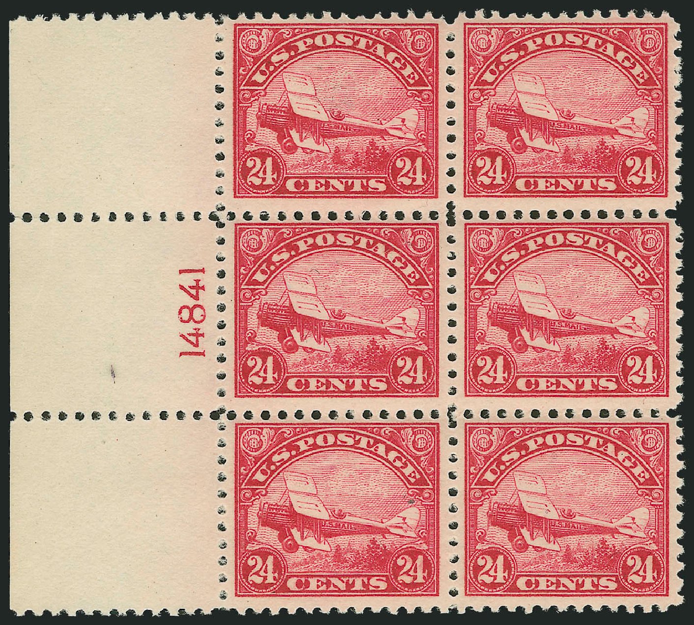 US Stamp Values Scott Catalogue # C6: 24c 1923 Air DeHavilland Biplane. Robert Siegel Auction Galleries, Oct 2010, Sale 997, Lot 6153
