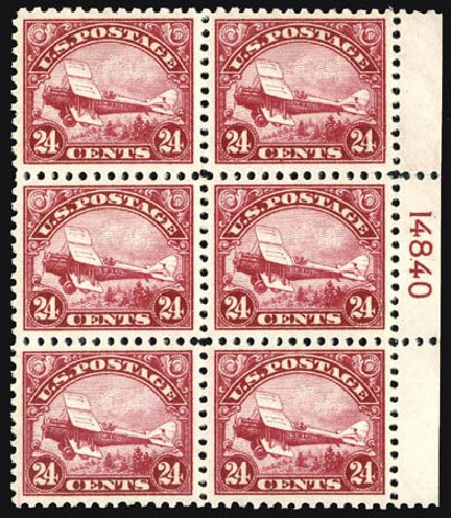 Cost of US Stamp Scott Catalogue C6 - 1923 24c Air DeHavilland Biplane. Matthew Bennett International, Apr 2008, Sale 326, Lot 566