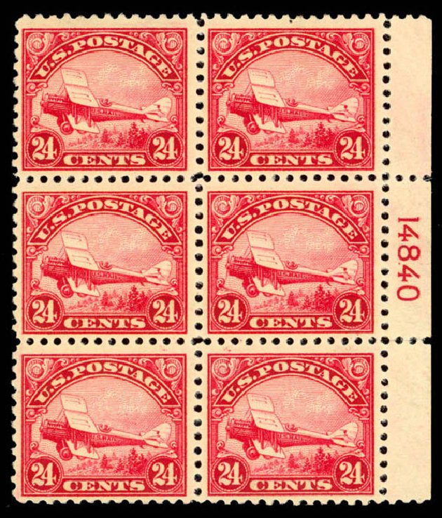 US Stamp Value Scott Cat. # C6: 24c 1923 Air DeHavilland Biplane. Daniel Kelleher Auctions, Apr 2013, Sale 636, Lot 546