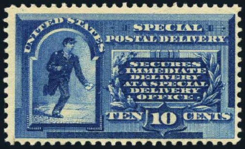 Prices of US Stamps Scott #E1: 1885 10c Special Delivery. Harmer-Schau Auction Galleries, Jan 2014, Sale 100, Lot 669