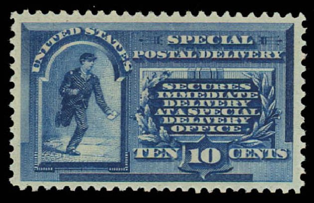 US Stamp Values Scott Catalogue # E1: 10c 1885 Special Delivery. Daniel Kelleher Auctions, Oct 2011, Sale 626, Lot 571