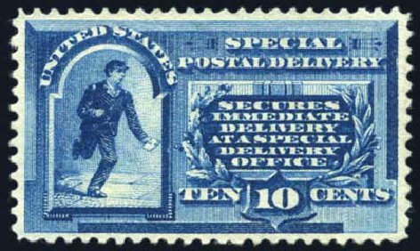 US Stamp Values Scott #E1: 10c 1885 Special Delivery. Harmer-Schau Auction Galleries, Aug 2011, Sale 90, Lot 1662