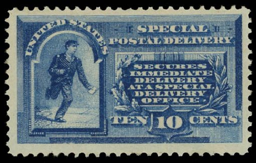 Cost of US Stamp Scott Catalog # E1 - 1885 10c Special Delivery. Daniel Kelleher Auctions, Jan 2012, Sale 628, Lot 692