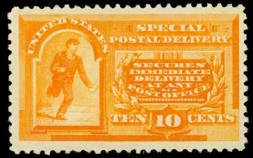 US Stamps Value Scott Catalog #E3 - 10c 1893 Special Delivery. Daniel Kelleher Auctions, Sep 2014, Sale 655, Lot 842
