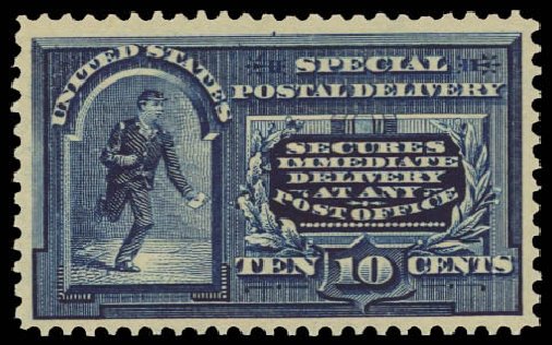 US Stamps Values Scott Cat. # E5: 10c 1895 Special Delivery. Daniel Kelleher Auctions, Aug 2012, Sale 631, Lot 1647