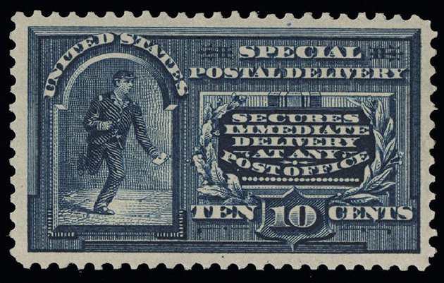 Values of US Stamp Scott # E5: 10c 1895 Special Delivery. Spink Shreves Galleries, Aug 2013, Sale 144, Lot 312