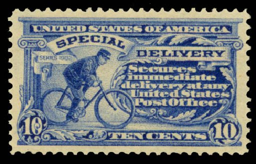Values of US Stamp Scott # E6 - 10c 1902 Special Delivery. Daniel Kelleher Auctions, Sep 2014, Sale 655, Lot 845