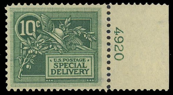 US Stamps Values Scott E7: 1908 10c Special Delivery. Daniel Kelleher Auctions, Aug 2012, Sale 631, Lot 1651