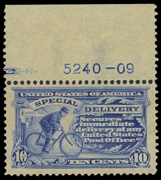 Values of US Stamp Scott Catalog E8: 10c 1911 Special Delivery. Daniel Kelleher Auctions, Aug 2012, Sale 631, Lot 1655