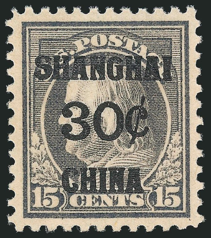 Value of US Stamp Scott Cat. # K12 - 30c 1919 China Shanghai on 15c. Robert Siegel Auction Galleries, Dec 2009, Sale 982, Lot 6128