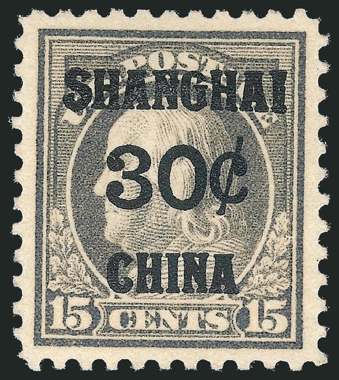 US Stamp Prices Scott Catalog #K12 - 30c 1919 China Shanghai on 15c. Robert Siegel Auction Galleries, Dec 2013, Sale 1062, Lot 821