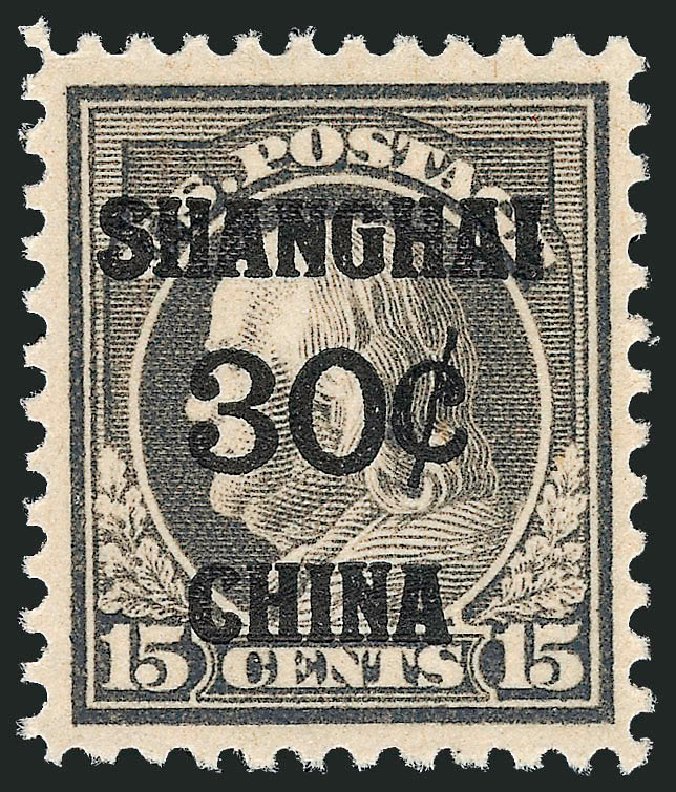 US Stamps Price Scott Catalog K12 - 1919 30c China Shanghai on 15c. Robert Siegel Auction Galleries, Dec 2008, Sale 967, Lot 5141