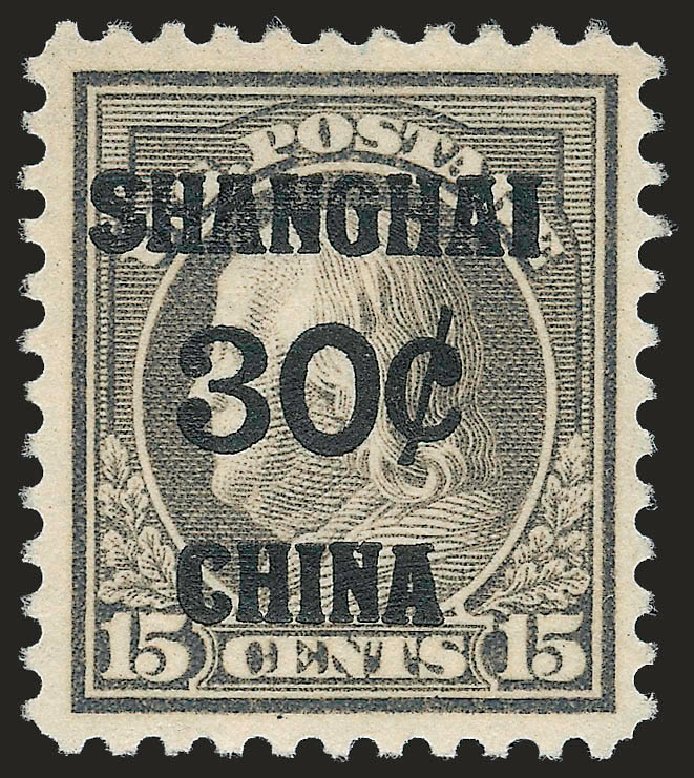 Value of US Stamp Scott Catalogue #K12 - 30c 1919 China Shanghai on 15c. Robert Siegel Auction Galleries, Apr 2010, Sale 984, Lot 1144