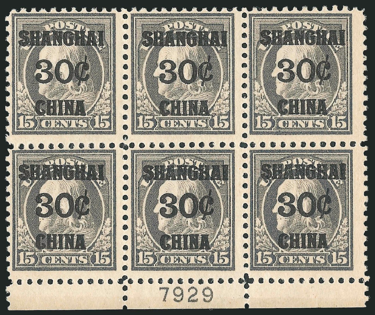 Price of US Stamps Scott Cat. K12 - 30c 1919 China Shanghai on 15c. Robert Siegel Auction Galleries, Oct 2010, Sale 997, Lot 6243