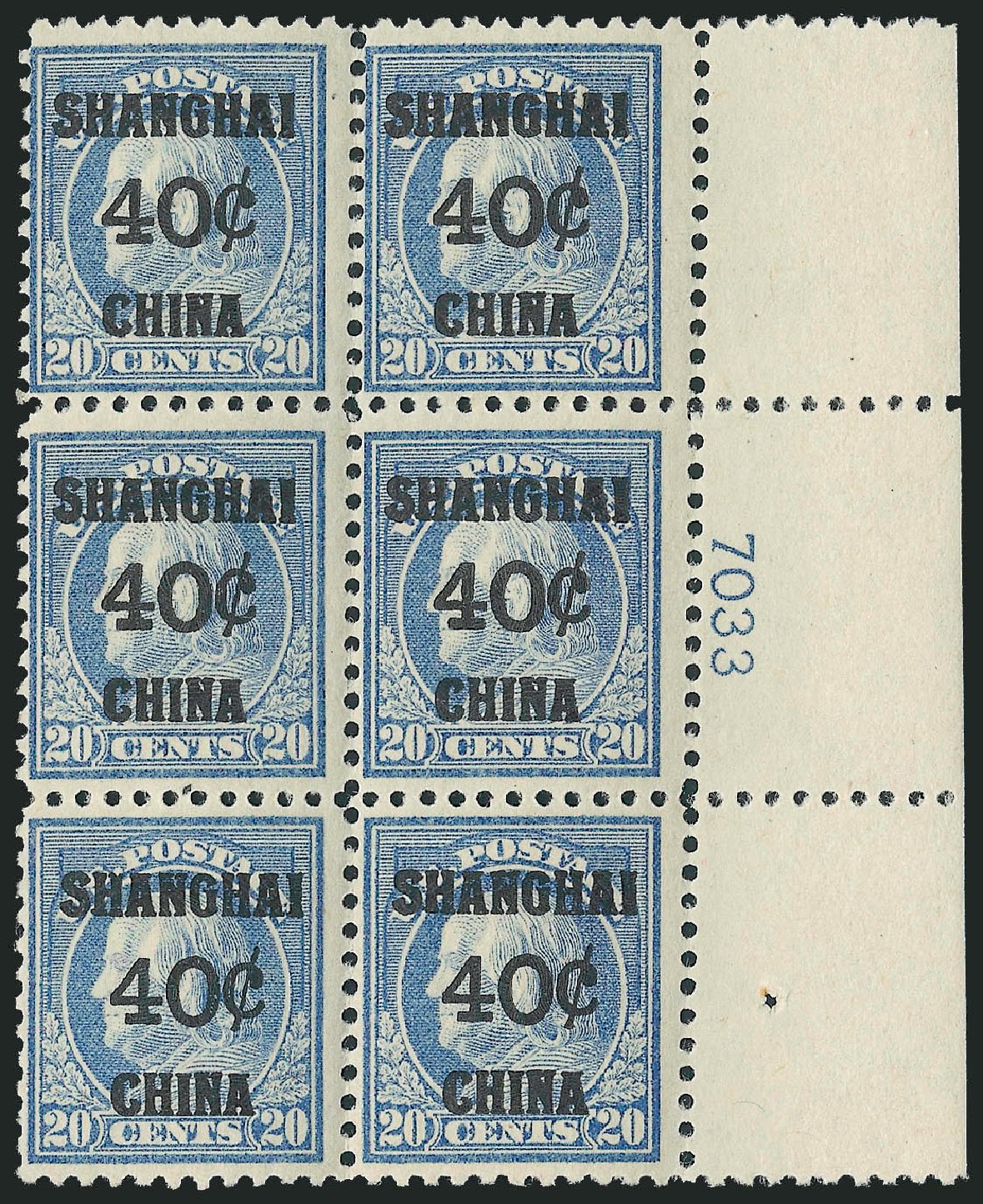 US Stamps Values Scott #K13: 1919 40c China Shanghai on 20c. Robert Siegel Auction Galleries, Oct 2010, Sale 997, Lot 6247