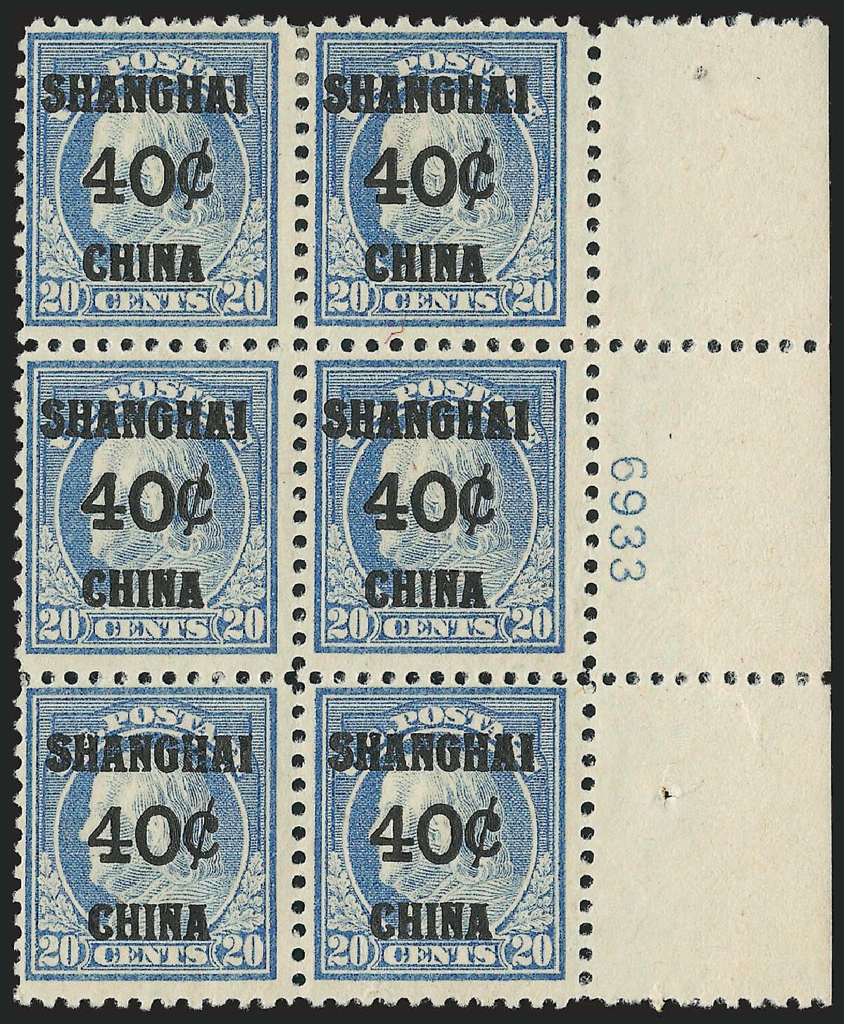 US Stamp Price Scott Catalog K13: 1919 40c China Shanghai on 20c. Robert Siegel Auction Galleries, Dec 2009, Sale 982, Lot 6131
