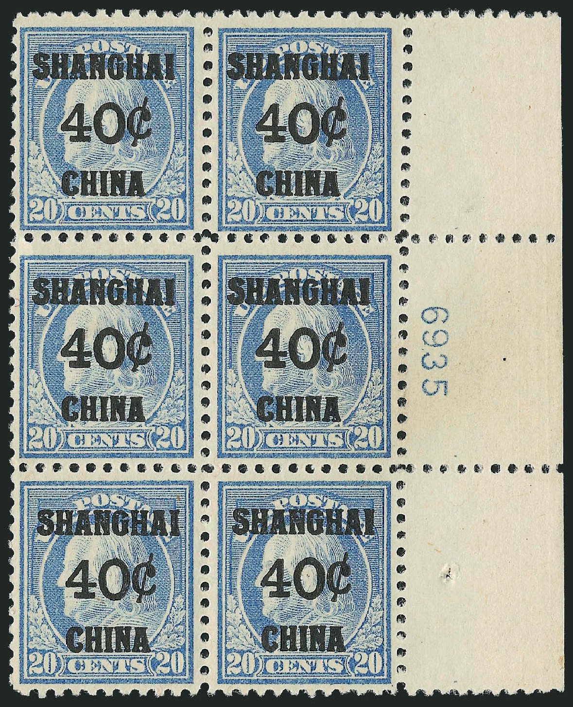 US Stamp Prices Scott Catalog # K13 - 40c 1919 China Shanghai on 20c. Robert Siegel Auction Galleries, Oct 2011, Sale 1014, Lot 2334