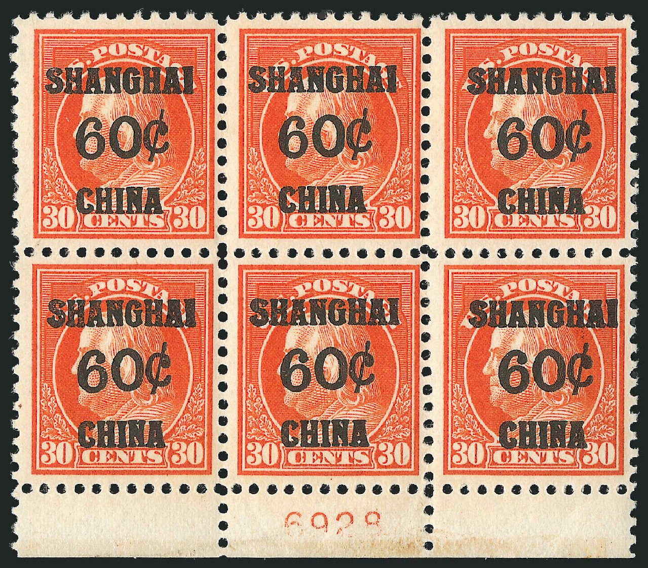 Values of US Stamps Scott Catalog # K14 - 60c 1919 China Shanghai on 30c. Robert Siegel Auction Galleries, Apr 2015, Sale 1096, Lot 884