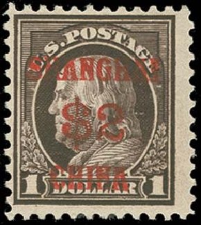 Values of US Stamps Scott Catalog #K16: US$2.00 1919 China Shanghai on $1. H.R. Harmer, Oct 2014, Sale 3006, Lot 1521