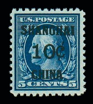 US Stamp Prices Scott Cat. K5 - 10c 1919 China Shanghai on 5c. Matthew Bennett International, Jun 2007, Sale 319, Lot 1657