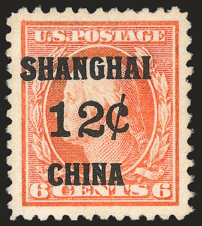 US Stamp Prices Scott Catalog K6 - 1919 12c China Shanghai on 6c. Robert Siegel Auction Galleries, Sep 2009, Sale 968B, Lot 854