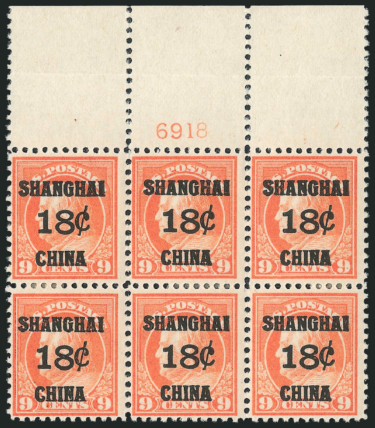 US Stamps Values Scott Cat. # K9 - 18c 1919 China Shanghai on 9c. Robert Siegel Auction Galleries, Oct 2010, Sale 997, Lot 6239