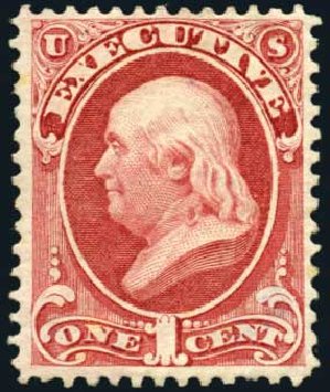 US Stamps Values Scott Cat. O10: 1873 1c Executive Official. Harmer-Schau Auction Galleries, Oct 2008, Sale 79, Lot 281