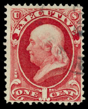 US Stamps Price Scott Catalog O10: 1c 1873 Executive Official. Daniel Kelleher Auctions, Dec 2013, Sale 640, Lot 591