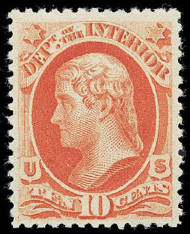 US Stamp Value Scott #O100: 1879 10c Interior Official. Matthew Bennett International, Apr 2008, Sale 326, Lot 707