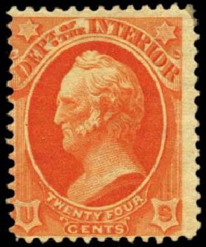 Value of US Stamp Scott Cat. O103: 24c 1879 Interior Official. Harmer-Schau Auction Galleries, Feb 2012, Sale 92, Lot 1347