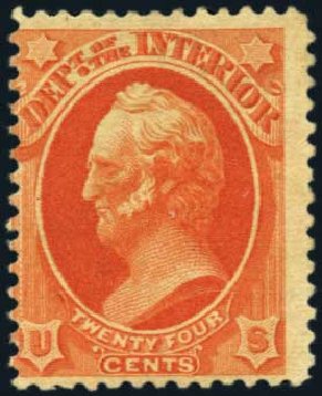 US Stamp Values Scott Catalogue #O103 - 24c 1879 Interior Official. Harmer-Schau Auction Galleries, Jan 2013, Sale 96, Lot 705