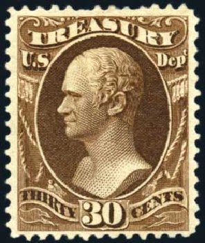 US Stamps Value Scott Catalog # O112 - 1879 30c Treasury Official. Harmer-Schau Auction Galleries, Feb 2010, Sale 84, Lot 1832