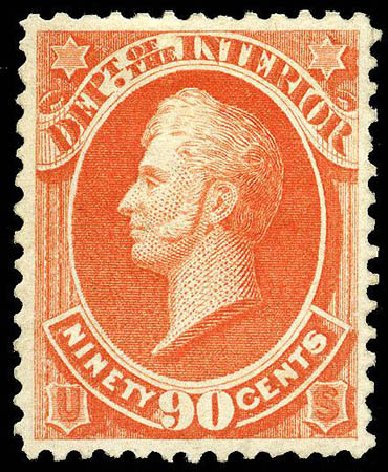 US Stamp Values Scott Cat. # O24: 1873 90c Interior Official. Matthew Bennett International, Apr 2008, Sale 326, Lot 680