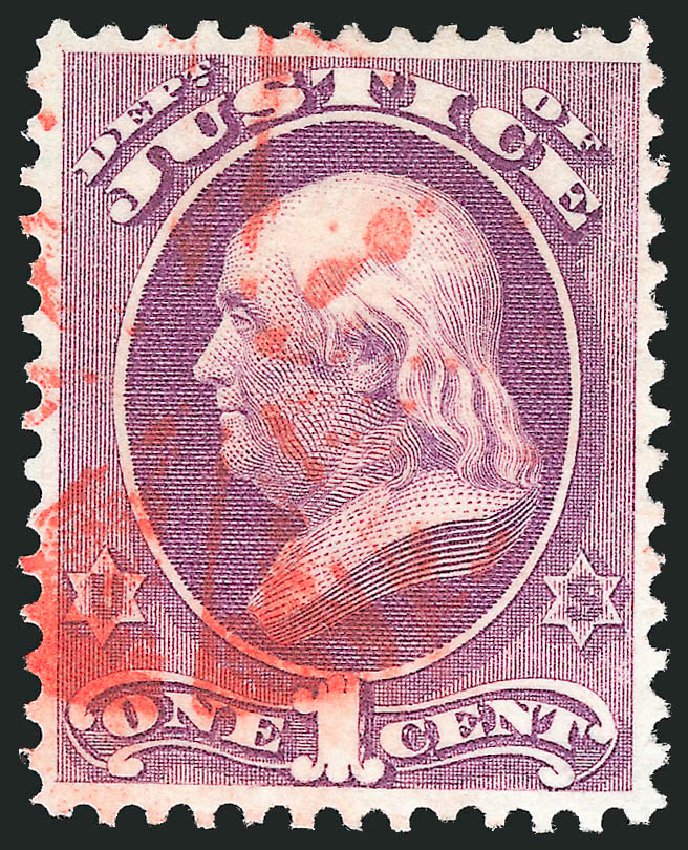 US Stamp Values Scott Cat. # O25 - 1873 1c Justice Official. Robert Siegel Auction Galleries, Dec 2013, Sale 1062, Lot 830