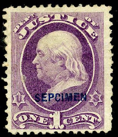 US Stamp Price Scott Cat. # O25 - 1873 1c Justice Official. Matthew Bennett International, May 2008, Sale 327, Lot 284