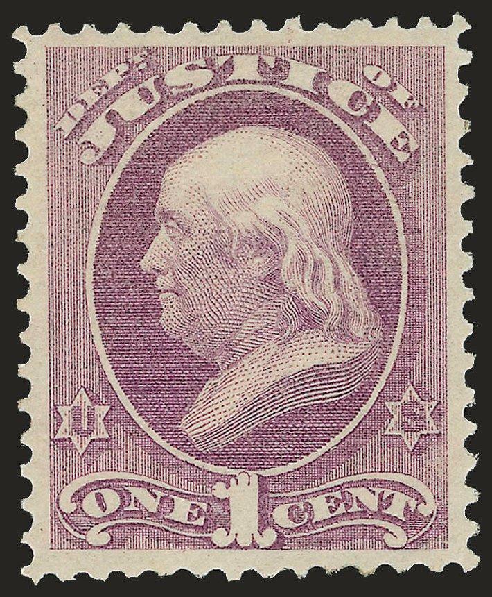 US Stamp Values Scott # O25 - 1c 1873 Justice Official. Robert Siegel Auction Galleries, Jun 2010, Sale 992, Lot 2632